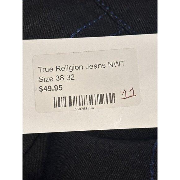 True Religion Mens Geno Relaxed Slim Black Jeans W38 L32 Red Stitch - Picture 7 of 7